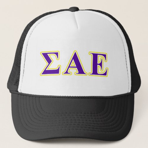 Sigma Alpha Epsilon Purple and Yellow Letters Trucker Hat