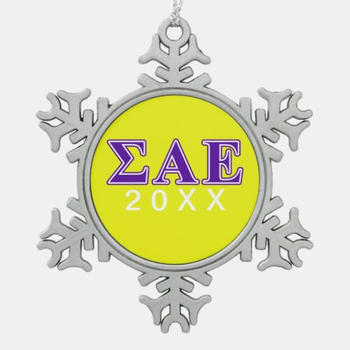 Sigma Alpha Epsilon Purple Letters Snowflake Pewter Christmas Ornament