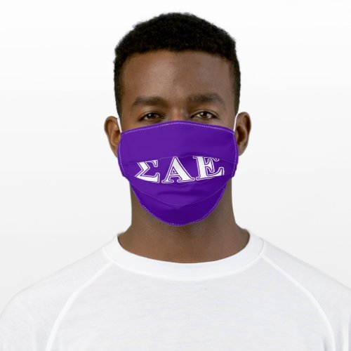 Sigma Alpha Epsilon White and Purple Letters Adult Cloth Face Mask