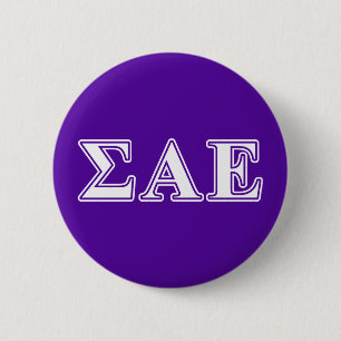 Sigma Alpha Epsilon White and Purple Letters Button