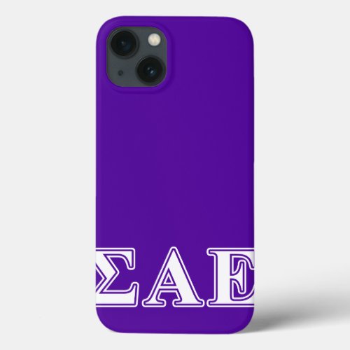 Sigma Alpha Epsilon White and Purple Letters iPhone 13 Case