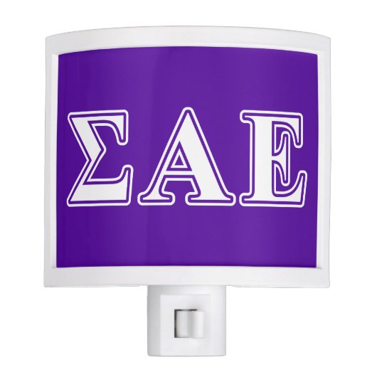 Sigma Alpha Epsilon White and Purple Letters Night Light (Front)