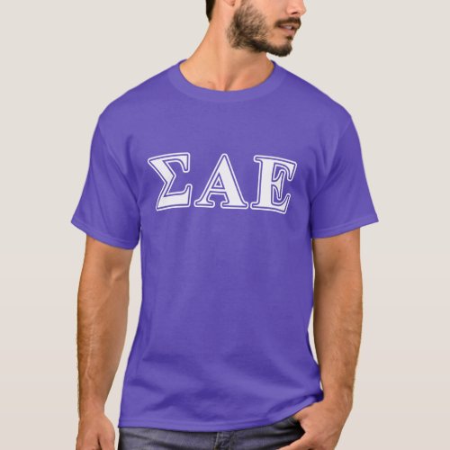Sigma Alpha Epsilon White and Purple Letters T_Shirt