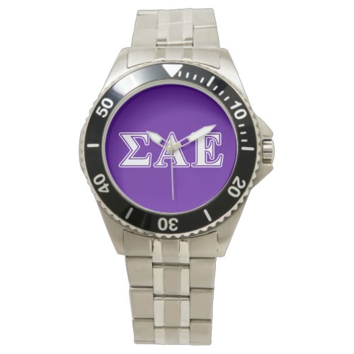 Sigma Alpha Epsilon White and Purple Letters Watch