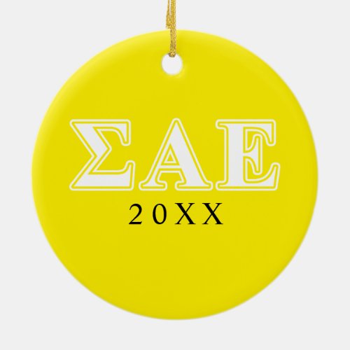 Sigma Alpha Epsilon White and Yellow Letters Ceramic Ornament