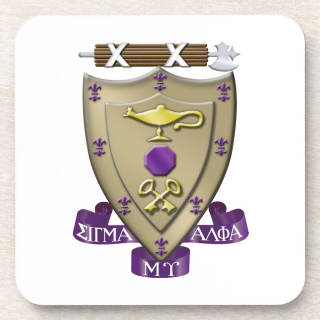 Sigma Alpha Mu Fraternity Official Coat of Arms Beverage Coaster (Front)