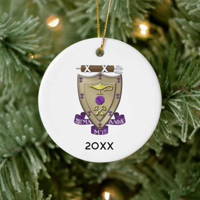 Sigma Alpha Mu Fraternity Official Coat of Arms Ceramic Ornament (Tree)