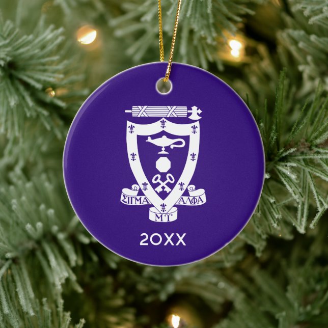 Sigma Alpha Mu Fraternity Official Coat of Arms Ceramic Ornament (Tree)
