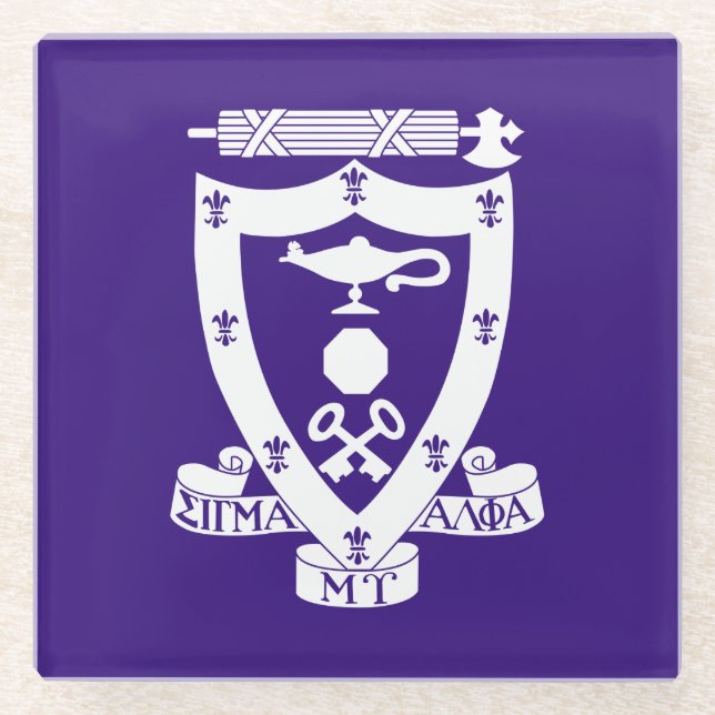 Sigma Alpha Mu Fraternity Official Coat of Arms Glass Coaster (Front)