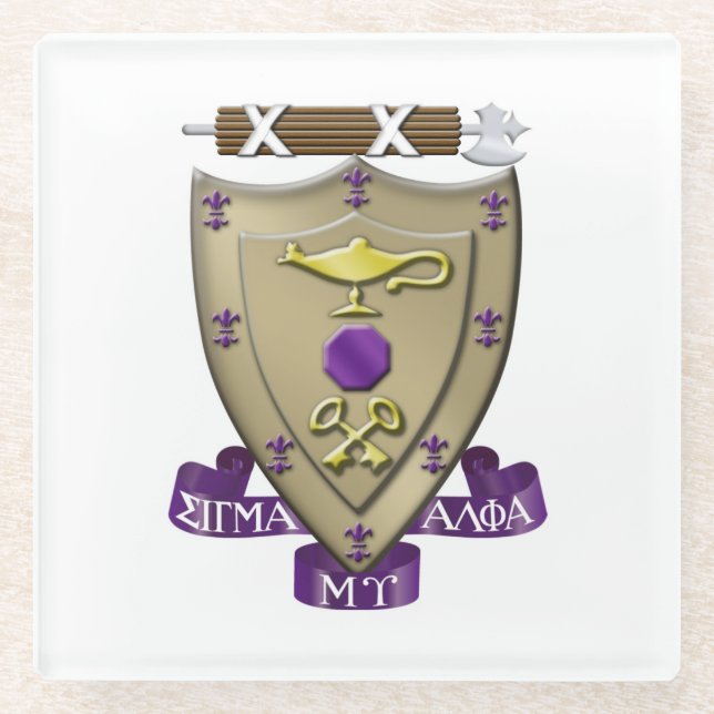 Sigma Alpha Mu Fraternity Official Coat of Arms Glass Coaster (Front)