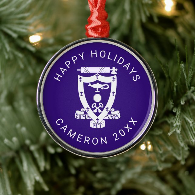 Sigma Alpha Mu Fraternity Official Coat of Arms Metal Ornament (Tree)