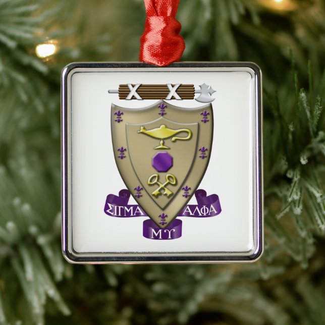 Sigma Alpha Mu Fraternity Official Coat of Arms Metal Ornament (Tree)