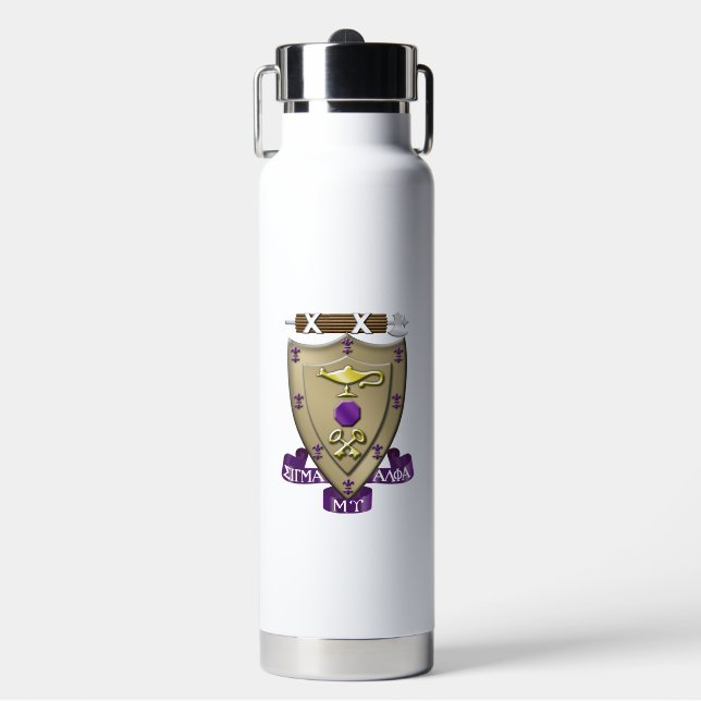 Sigma Alpha Mu Fraternity Official Coat of Arms Water Bottle (Front)
