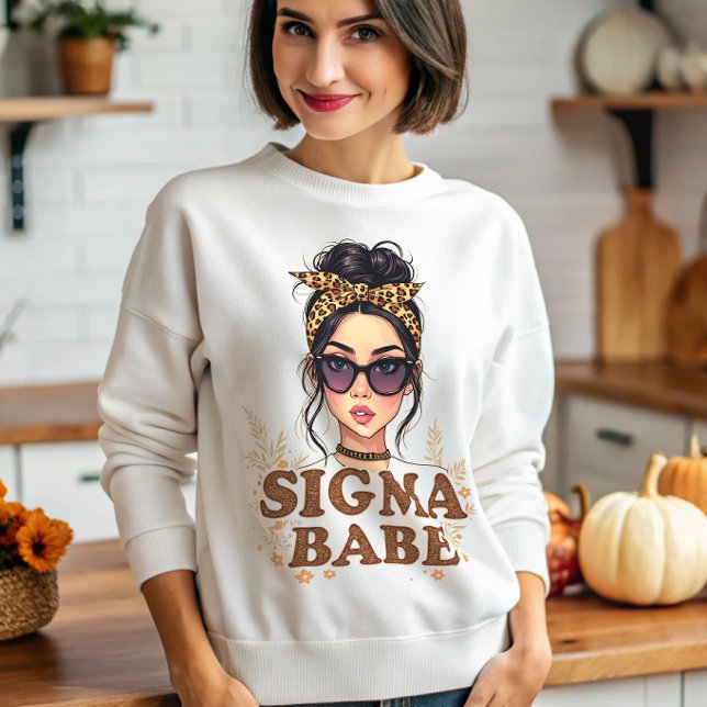 Sigma Babe GenZ Leopard Messy Bun Womens Gen Z  Sweatshirt (Creator Uploaded)