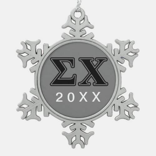 Sigma Chi Black Letters Snowflake Pewter Christmas Ornament