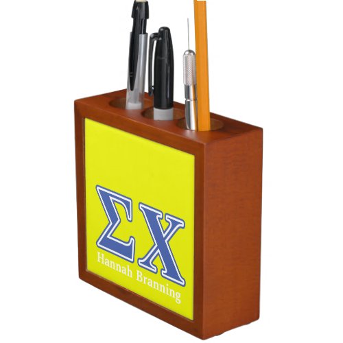 Sigma Chi Blue Letters Pencil Holder