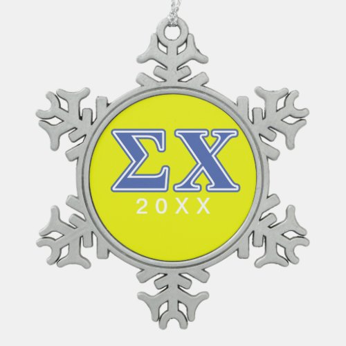 Sigma Chi Blue Letters Snowflake Pewter Christmas Ornament