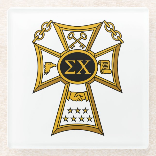Sigma Chi Fraternity Official Seal Glass Coaster (Front)