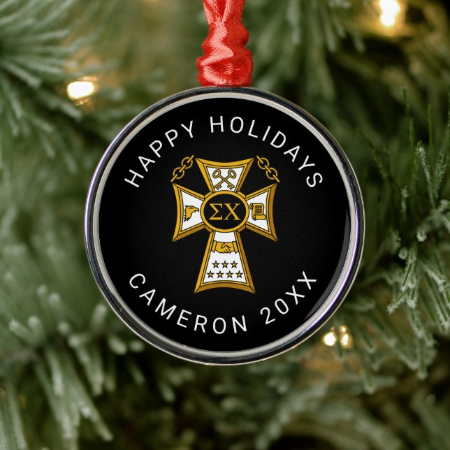 Sigma Chi Fraternity Official Seal Metal Ornament (Tree)