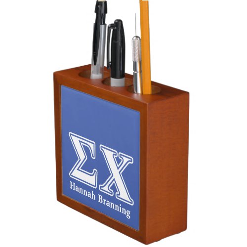 Sigma Chi White and Blue Letters PencilPen Holder