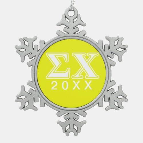 Sigma Chi White and Yellow Letters Snowflake Pewter Christmas Ornament