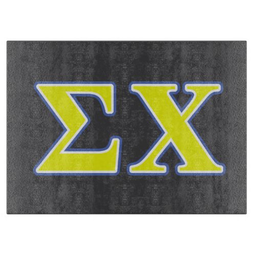 Sigma Chi Yellow and Blue Letters Cutting Board