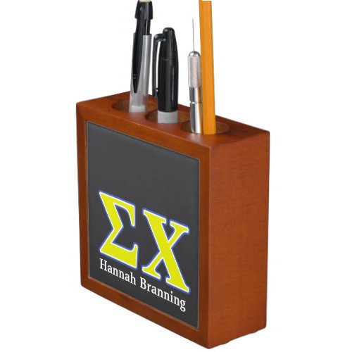 Sigma Chi Yellow and Blue Letters Desk Organizer