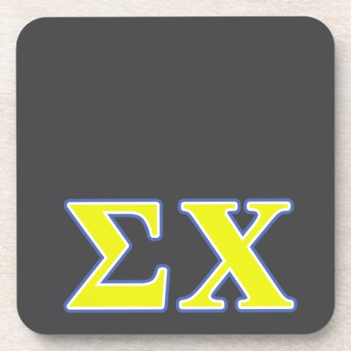 Sigma Chi Yellow and Blue Letters Drink Coaster