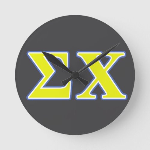 Sigma Chi Yellow and Blue Letters Round Clock