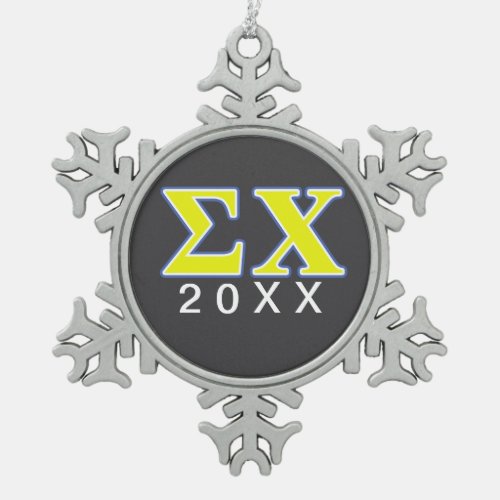 Sigma Chi Yellow and Blue Letters Snowflake Pewter Christmas Ornament