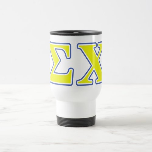 Sigma Chi Yellow and Blue Letters Travel Mug