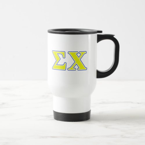 Sigma Chi Yellow and Blue Letters Travel Mug