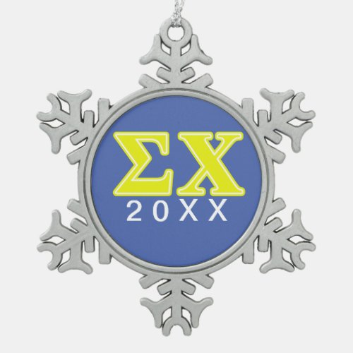 Sigma Chi Yellow Letters Snowflake Pewter Christmas Ornament