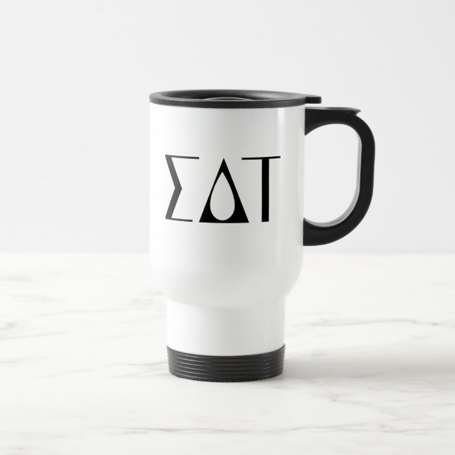Sigma Delta Tau Sorority Greek Letters Logo Travel Mug (Right)
