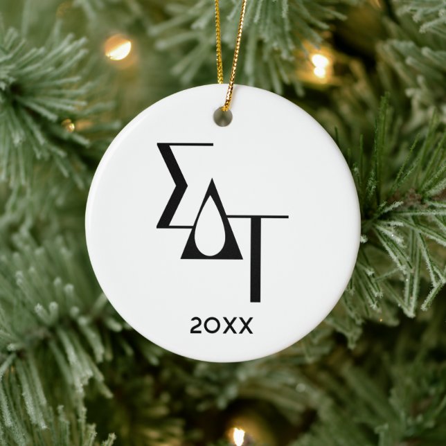 Sigma Delta Tau Sorority Greek Letters Teardrop Ceramic Ornament (Tree)