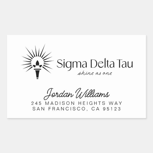 Sigma Delta Tau Sorority Torch & Sunburst 6 Rectangular Sticker (Front)
