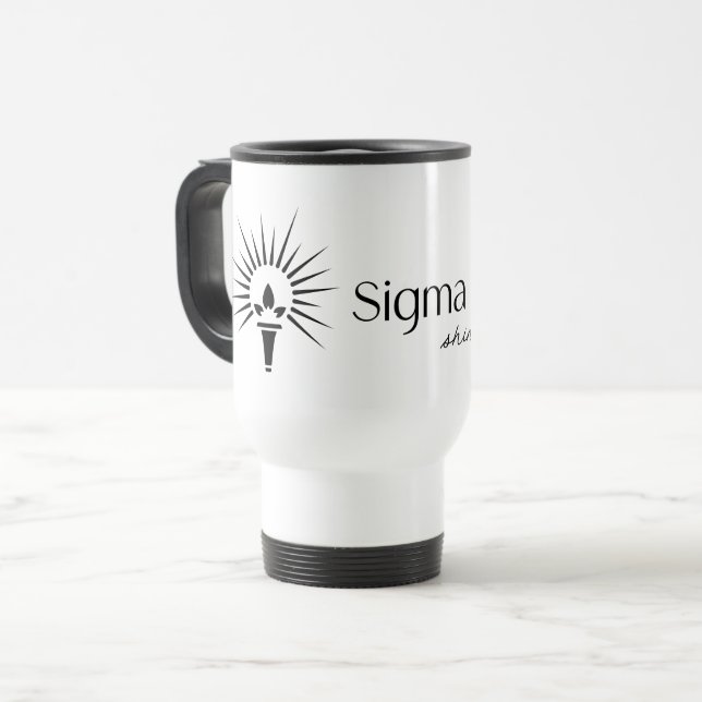 Sigma Delta Tau Sorority Torch & Sunburst 6 Travel Mug (Front Left)
