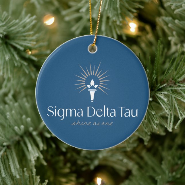 Sigma Delta Tau Sorority Torch & Sunburst Logo Ceramic Ornament (Tree)