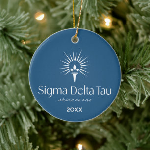 Sigma Delta Tau Sorority Torch & Sunburst Logo Ceramic Ornament