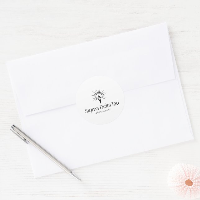 Sigma Delta Tau Sorority Torch & Sunburst Logo Classic Round Sticker (Envelope)