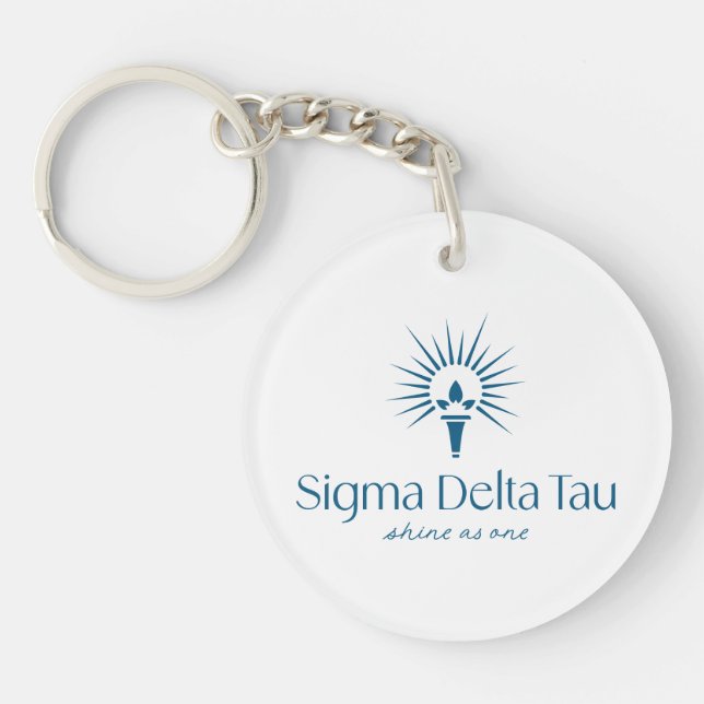 Sigma Delta Tau Sorority Torch & Sunburst Logo Keychain (Front)