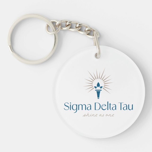 Sigma Delta Tau Sorority Torch & Sunburst Logo Keychain (Front)