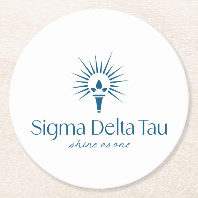 Sigma Delta Tau Sorority Torch & Sunburst Logo Round Paper Coaster (Front)