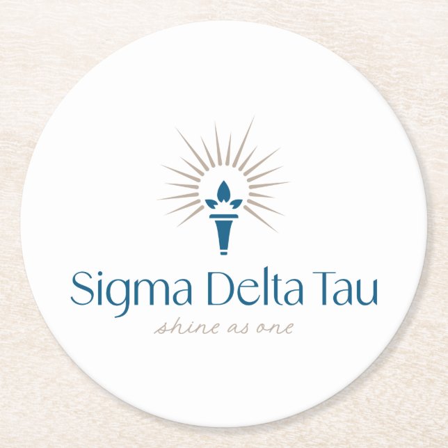 Sigma Delta Tau Sorority Torch & Sunburst Logo Round Paper Coaster (Front)