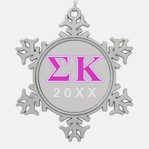 Sigma Kappa Lavender and Pink Letters Snowflake Pewter Christmas Ornament