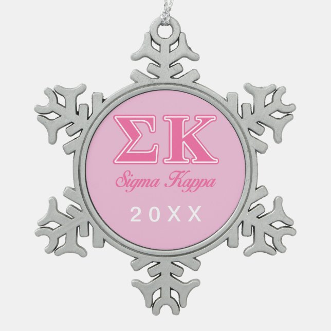 Sigma Kappa Light Pink Letters Snowflake Pewter Christmas Ornament (Front)