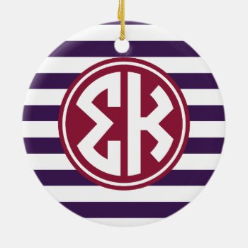 Sigma Kappa | Monogram Stripe Pattern Ceramic Ornament by SigmaKappa at Zazzle
