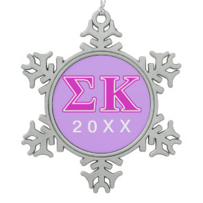 Sigma Kappa Pink Letters Snowflake Pewter Christmas Ornament