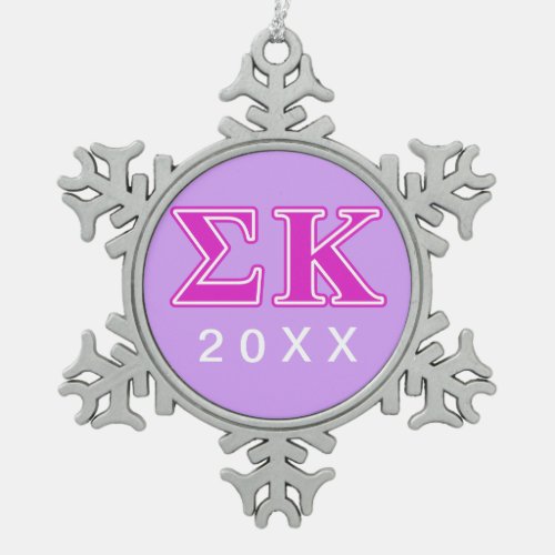 Sigma Kappa Pink Letters Snowflake Pewter Christmas Ornament