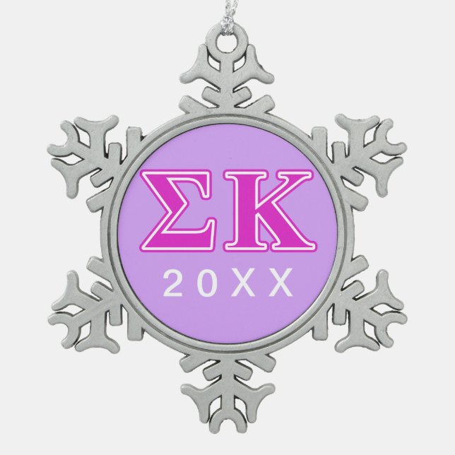 Sigma Kappa Pink Letters Snowflake Pewter Christmas Ornament (Front)